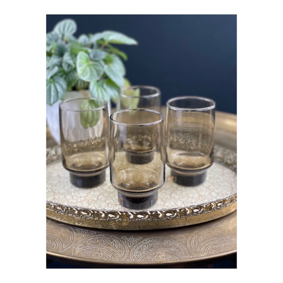 Vintage Other - SOLD Libbey 11 oz Tumblers Tawny Accent Smoke Glass Set of 4 1970s
